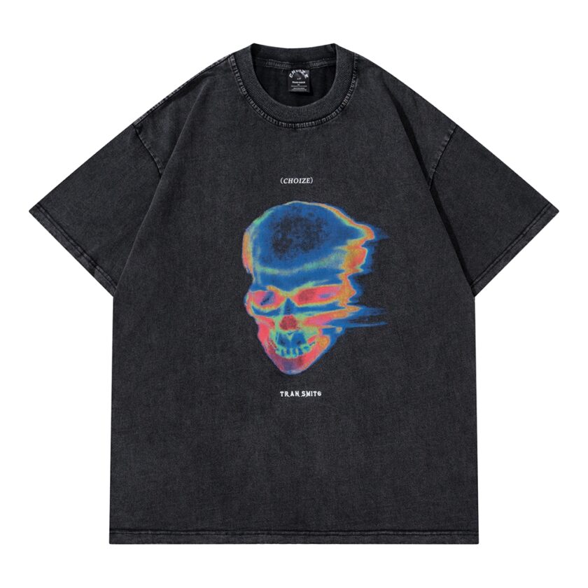 Washed Retro Skull Head Oversized T-Shirt